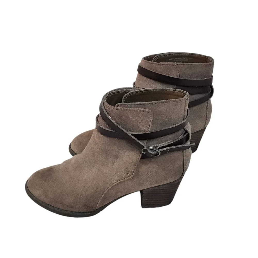 American‎ Eagle Outfitters Boots Womens 7 Ankle Bootie Brown Suede Block Buckle